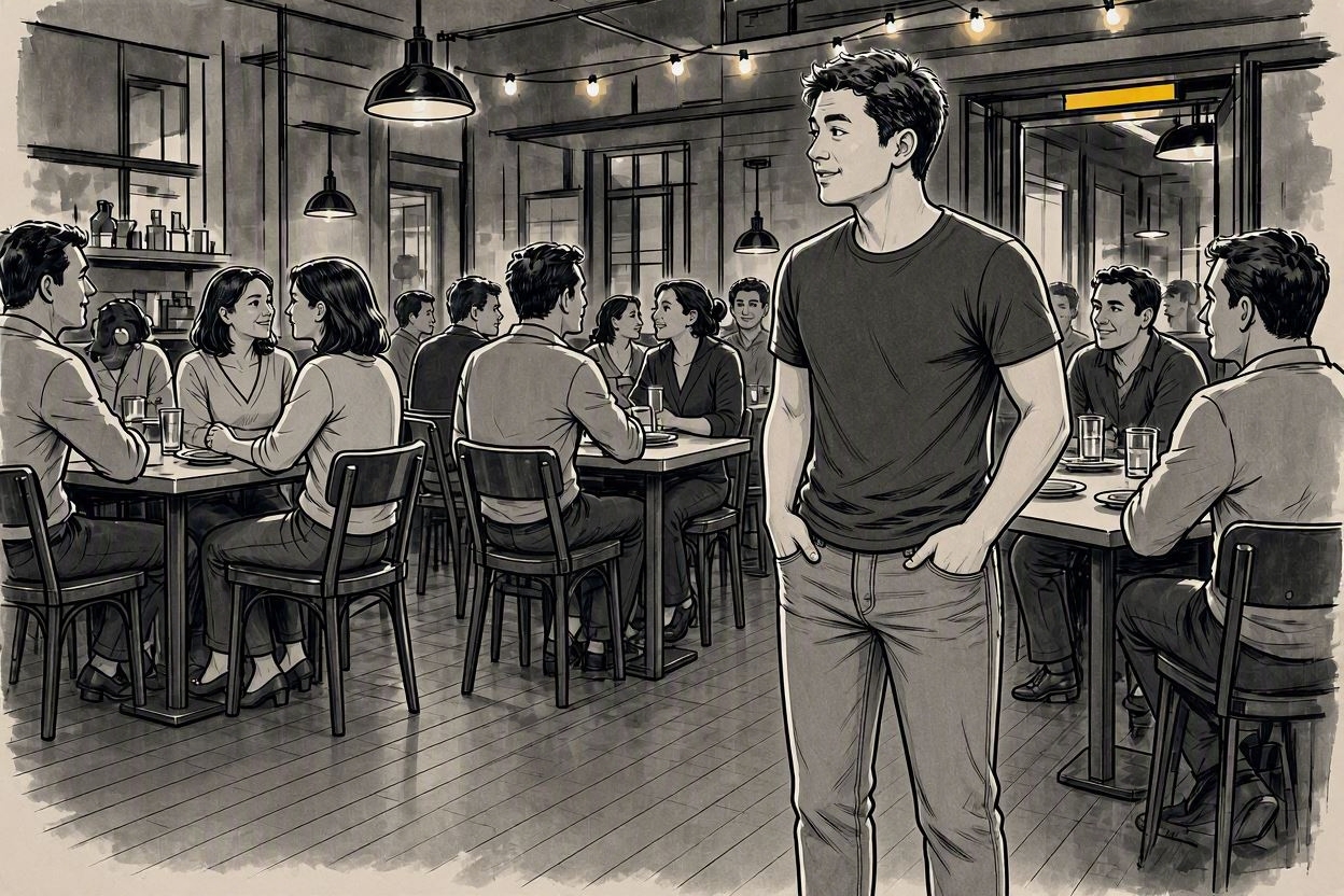 Walking into a packed restaurant, scanning the room before saying hi to anyone