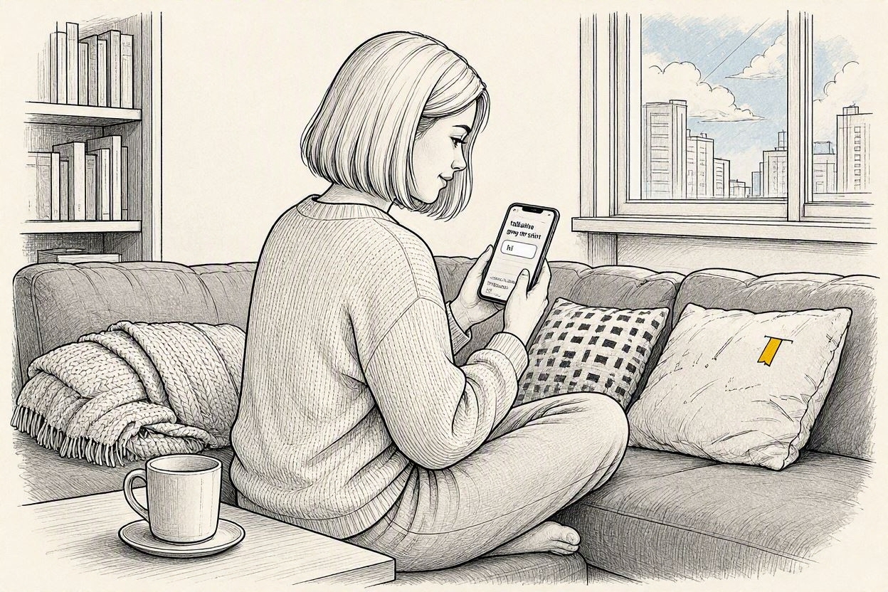 The next day, at home, looking at a text thread