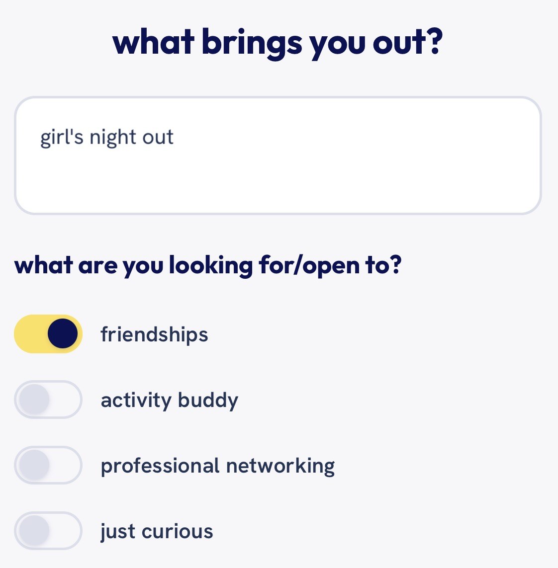 nprsn 'what brings you out?' screen