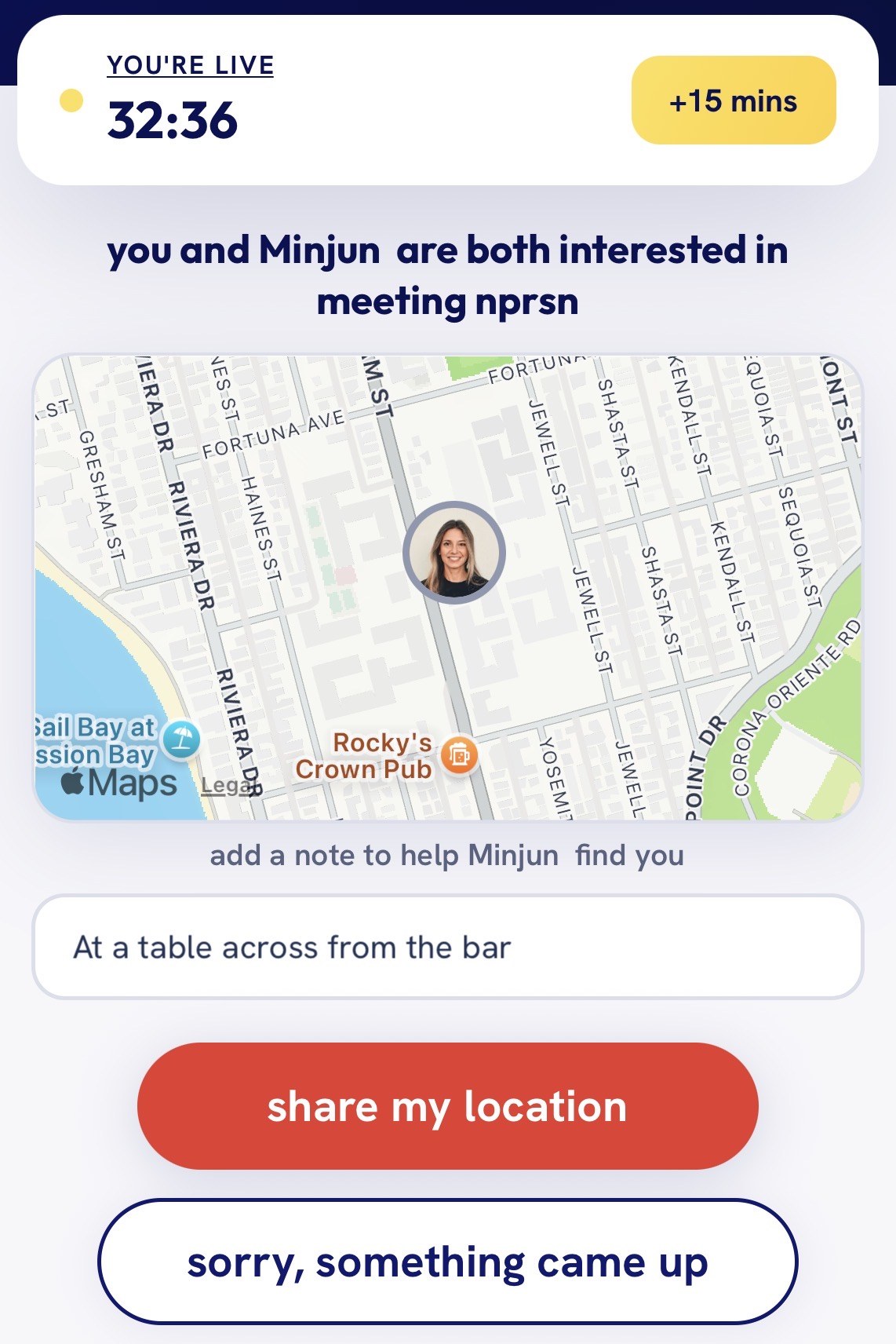 nprsn shared location map with a note to help him find her