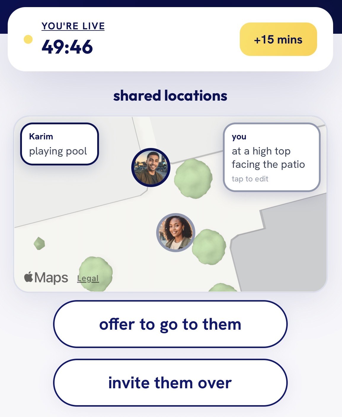 nprsn shared locations screen with invite them over option