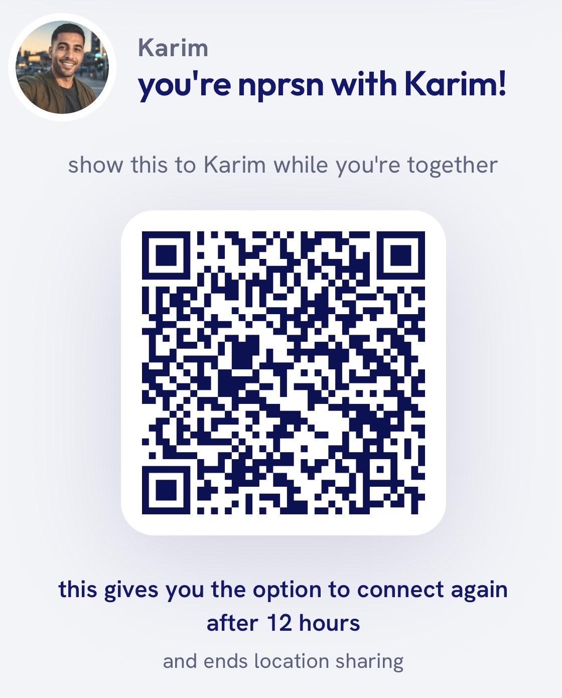 nprsn QR code exchange screen