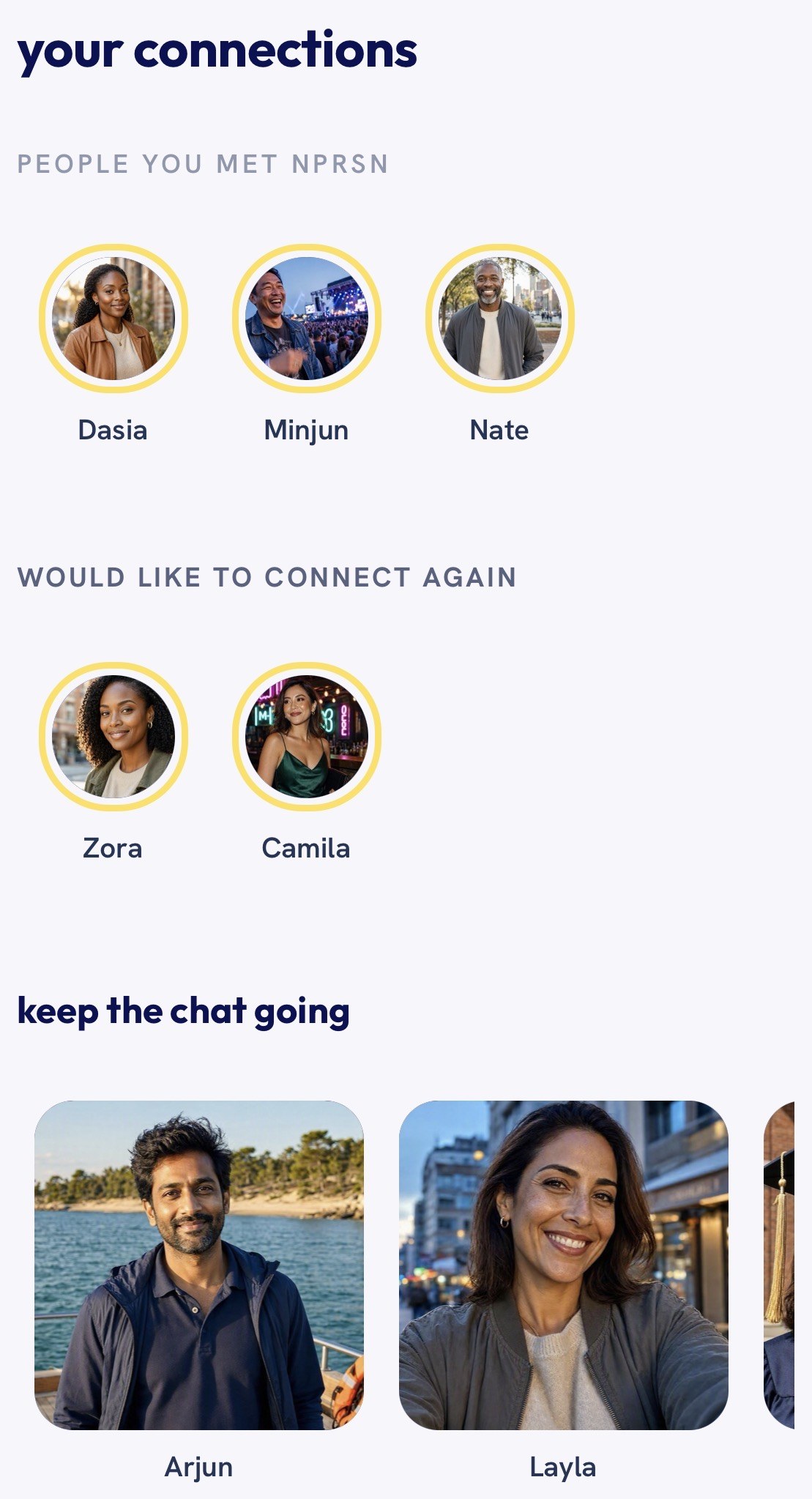 nprsn 'your connections' screen