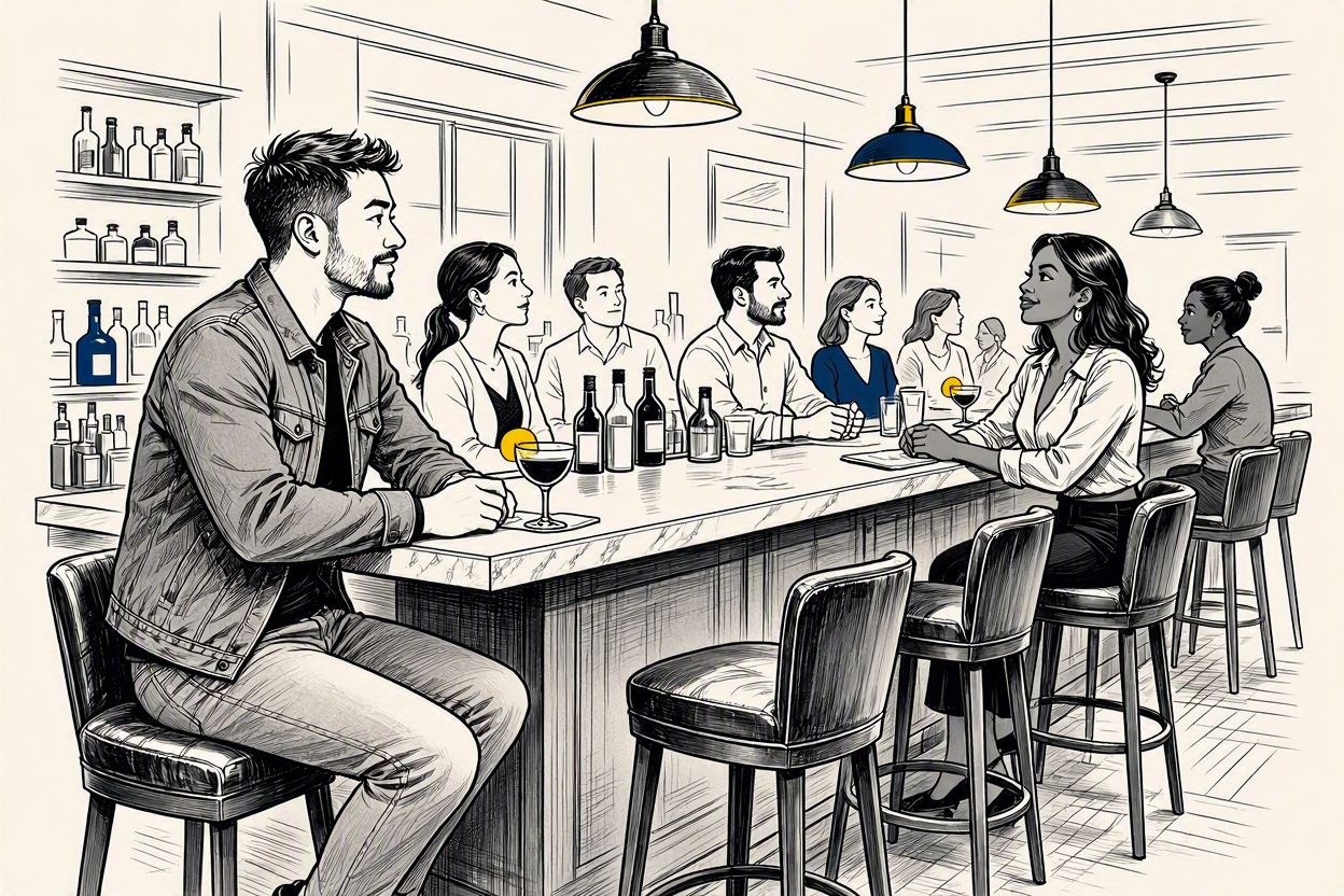 Solo guy at the bar, no ring