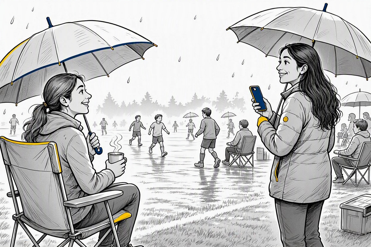 Two moms at kids soccer sideline